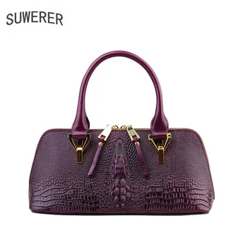 

SUWERER women Genuine Leather bag 2018 new luxury fashion Crocodile pattern handbags women bag designer leather Pillow bag