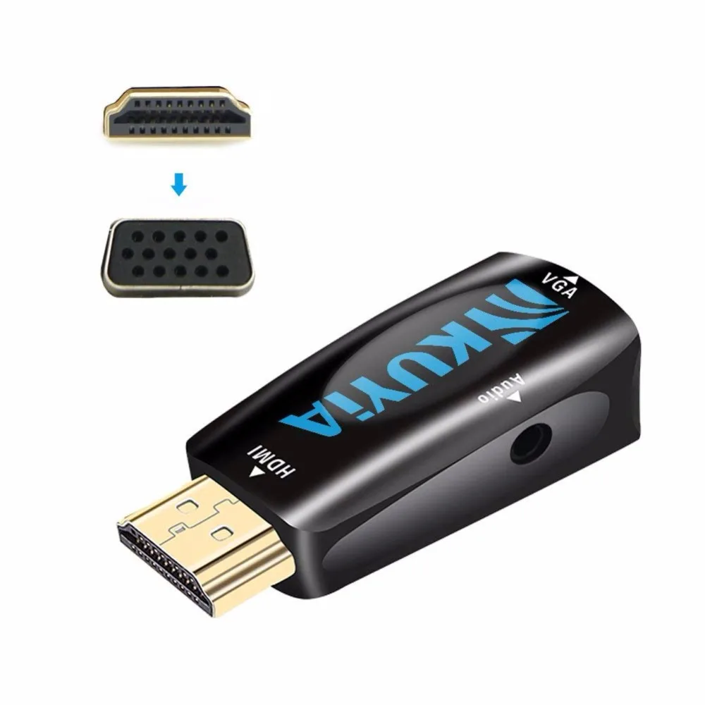 KUYIA 3.5 ملليمتر الصوت HDMI إلى محول VGA محول ل HDTV/مونيتور/العارض متوافق مع سوني PS3 PS4 (أسود)