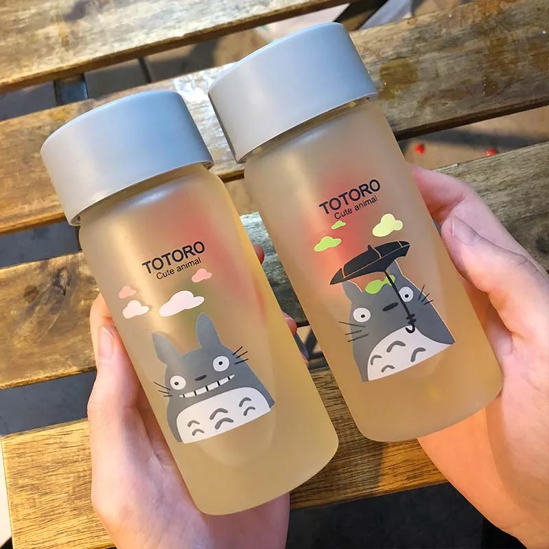 

300ml Kwaii Totoro carring bottle Thick glass juice bottle ovenproof glass bottle silicone seal cartoon kids glass drinkware