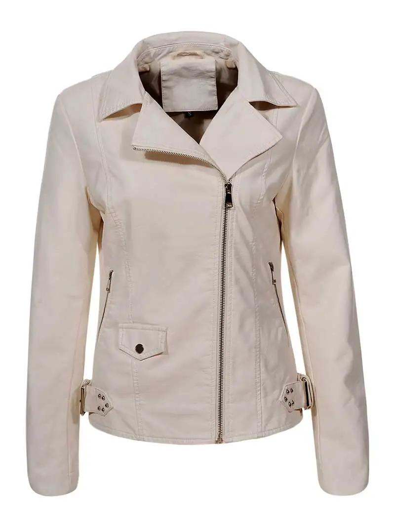 GLO-STORY Modis Женская мото& байкерская куртка из искусственной кожи с отложным воротником и карманами на молнии зимнее пальто для женщин WPY-7817 - Цвет: White