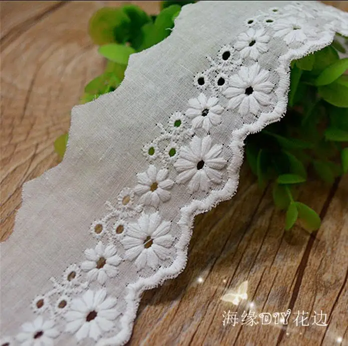 

5Yds/lot Pure White 100%Cotton Cloth Embroidery Lace Fabric Flower Lace Decoration Width 5cm Width