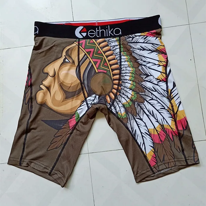 Ethika, мужские трусы брендовые, Спортивное нижнее белье, мужские, дышащие, полиэстер, спандекс, боксеры, длинные, мужские, с мультяшным принтом, мужские, боксеры, длинные ноги - Цвет: Indians