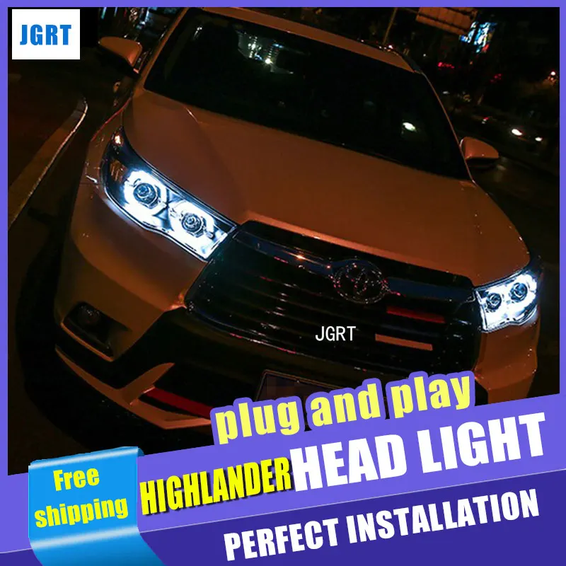 Car Styling for New Kluger Headlight assembly 2015-2019 Highlander LED Lens Double Beam H7 with hid kit 2pcs | Автомобили и