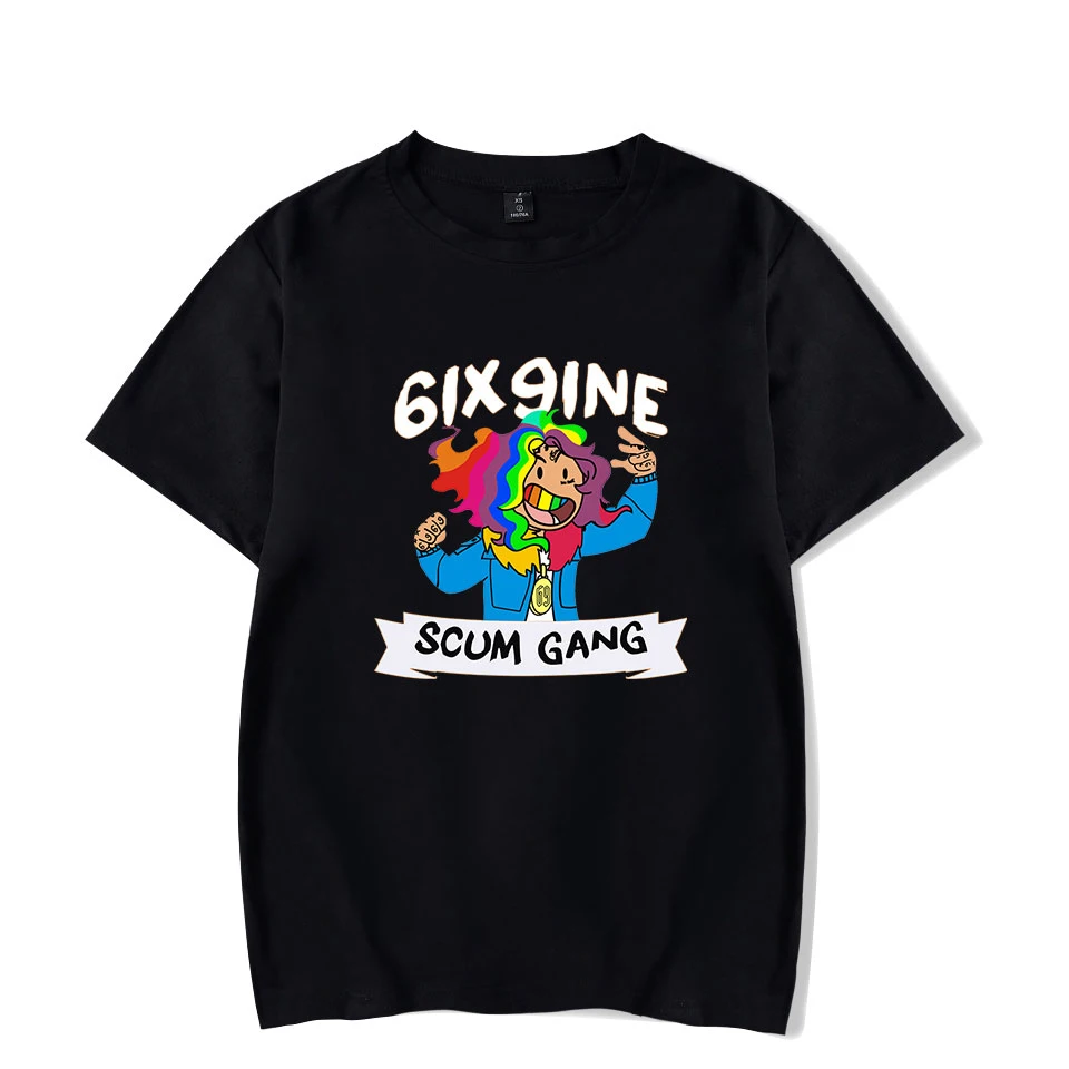 Мужская футболка с коротким рукавом 6ix9ine повседневная черная в американском