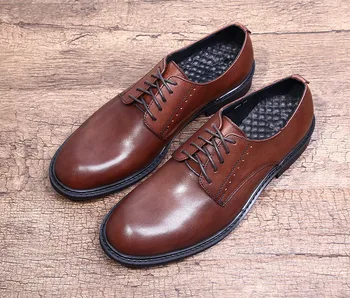 

Fashion Italian luxury retro classic mens dress shoes genuine leather simple round toe for men business Oxfords