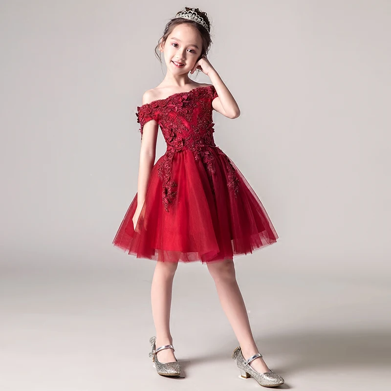 

2018 Shoulderless Wedding Dress Bead Appliques Party Tulle Princess Birthday Dresses First Communion Gowns for Girls JF544