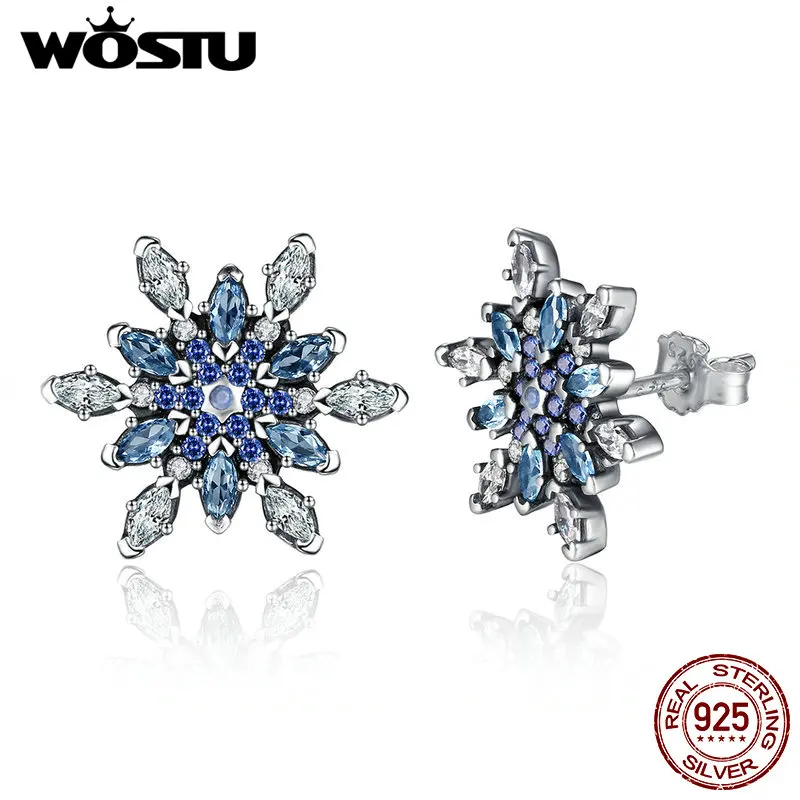 Настоящее 925 пробы, серебряные кристаллизованные серьги-гвоздики со снежинками для женщин, модные брендовые ювелирные изделия, подарок XCHS480