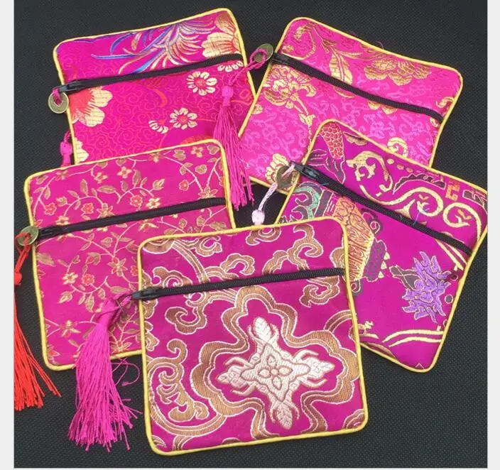 30 pcs/lot Handmade Cloth Zip Bags for Gift Embroidered Women Purse Coin Wallet Bag Tassel Storage Pouch Wholesale