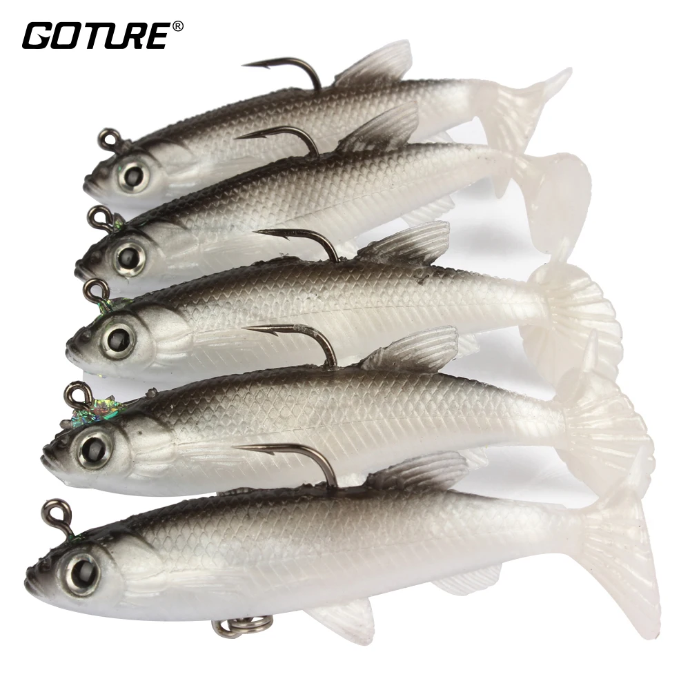 

Goture 5 Pieces Fishing Lure Swimbait 8.5cm/13g (3.35in/0.46oz) Sea Bass Killer Lead Jig Head Soft Wobbler Fishing Swim Bait