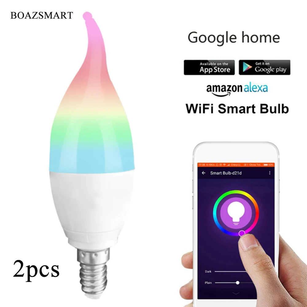 

Boaz Smart LED Light E14 Candelabra Base 5W,Compatible with Amazon Alexa/Google/Siri,Multicolor RGBW Dimmable LED Bulb(2pcs)