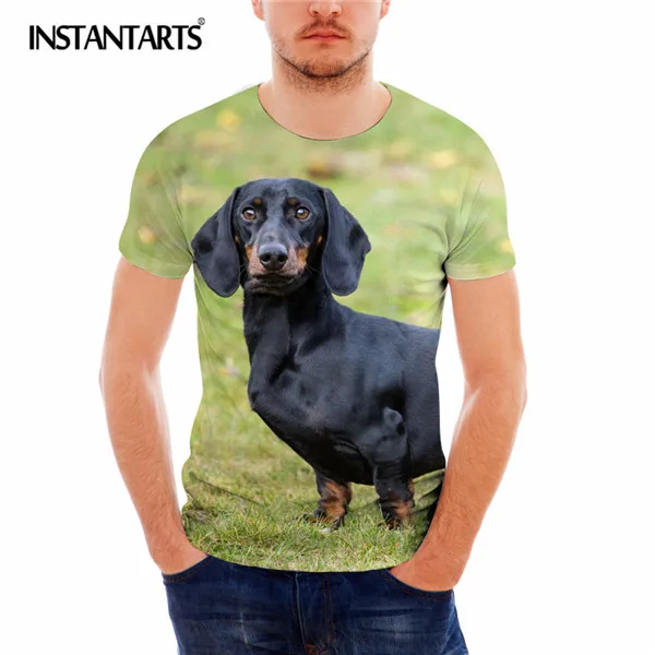 INSTANTARTS Dachshund Dog Printing Men Short Sleeve T Shirt Summer Casual Tops Tee Shirt