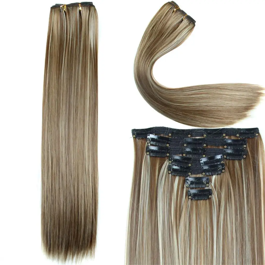 23 Inch 160g 16 Clips In Hair Extension Long Straight Synthetic Hair Extension Heat Resistant Hairpieces 14 Colors Available