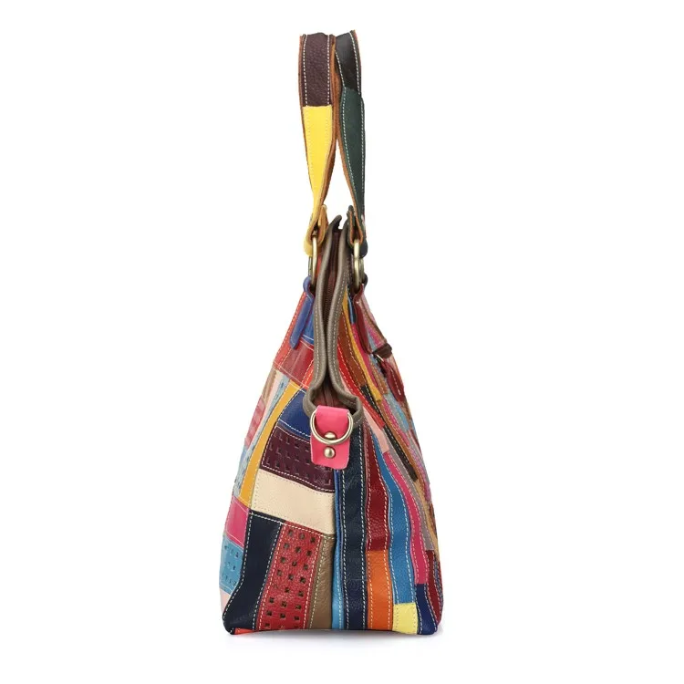 Натуральная кожа разноцветные Лоскутные женские модные сумки с ручкой