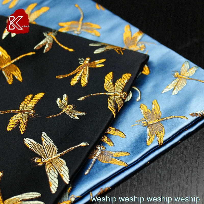 Китайская жаккардовая шелковистая ткань с рисунком стрекозы, парча, атласная ткань для косплея/кимоно/одежды/сценического костюма, 1 заказ = 1 метр