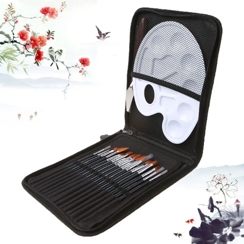 

18pcs/Set Paint Brush Wooden Acrylic Painting Palette Gouache Cosmetic Art Kit Drawing Pens