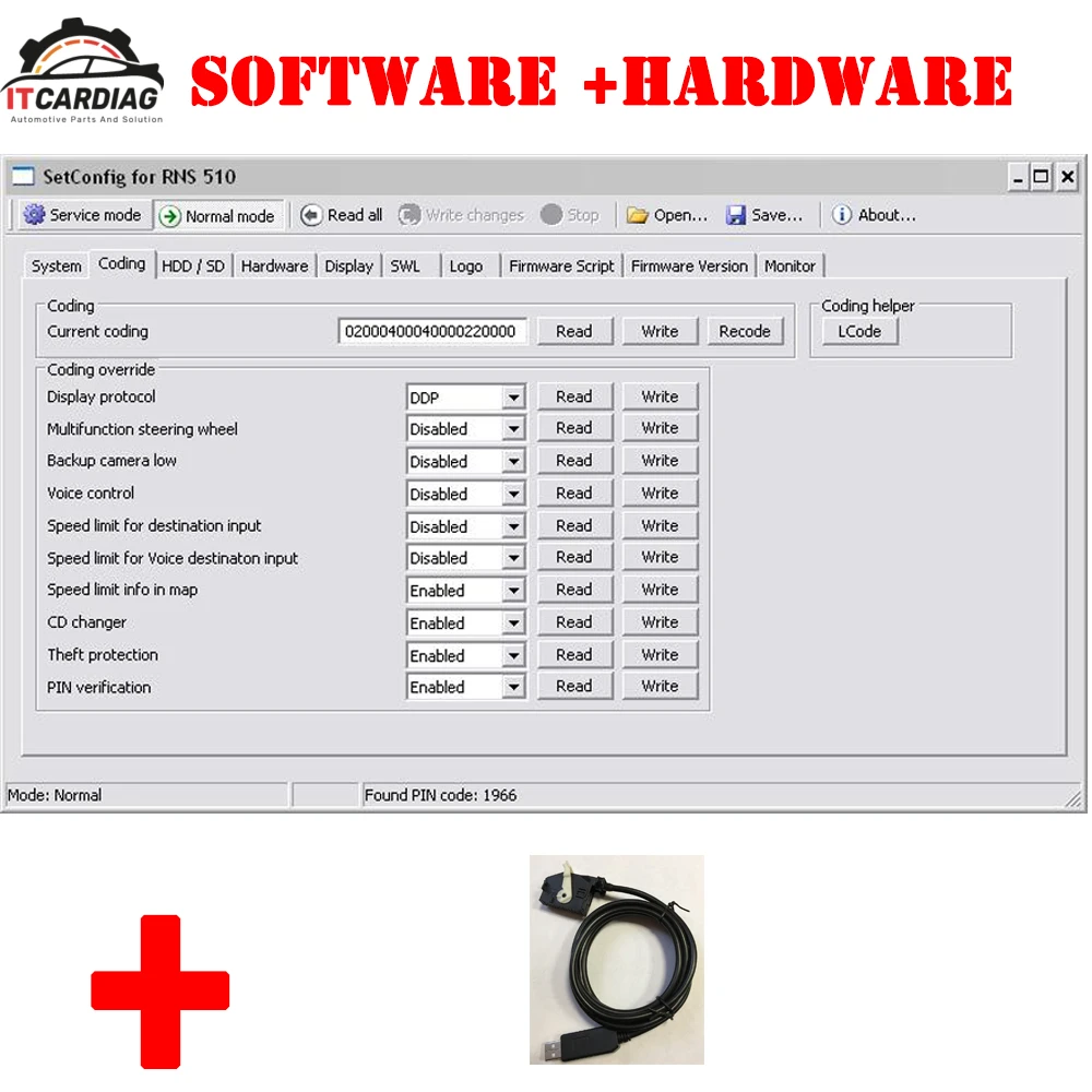 

SetConfig for RNS Identify the Troublesome Units Change the PIN Code Erase the NAND Memory Obd2 Scanner Car diagnostic Software