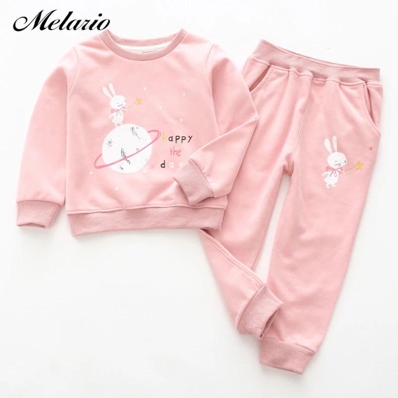 

Melario Girls Clothing Sets 2019 Autumn Cartoon Planet Rabbit Print Sweatshirt+Casual Pants 2Pcs Children Clothes Casual Suits