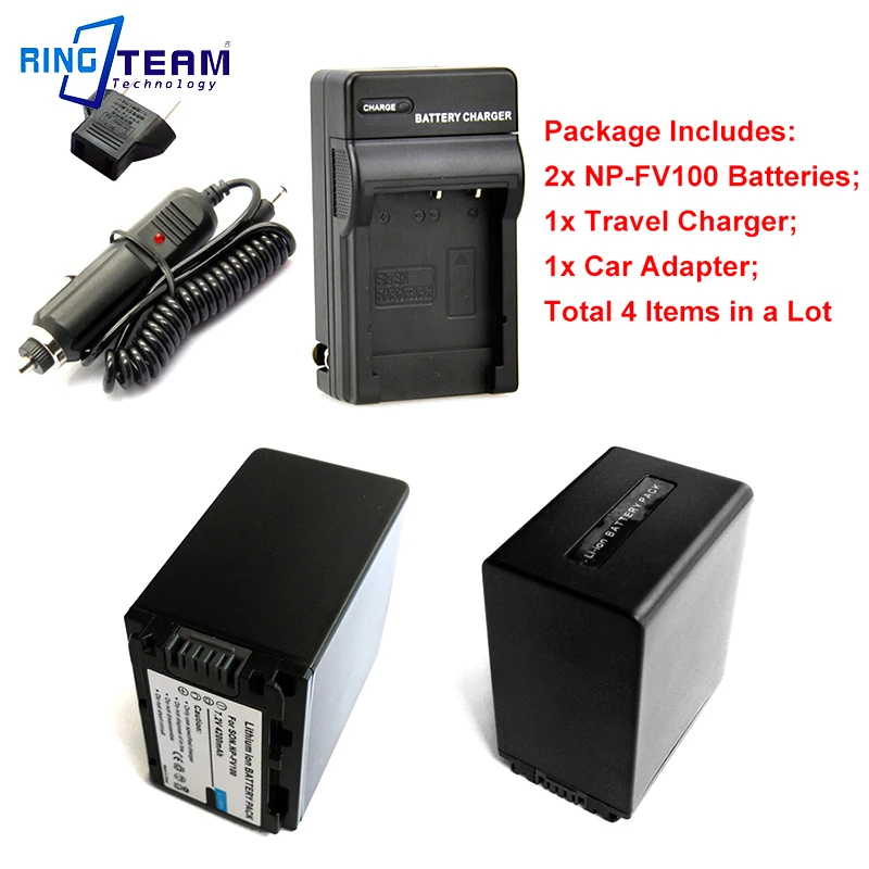 

2x NPFV100 NP-FV100 Battery and 1x Travel Charger (4-in-1) and 1x Car Adapter for Sony DCR HDR HXR & Handycam Camera Camcorders