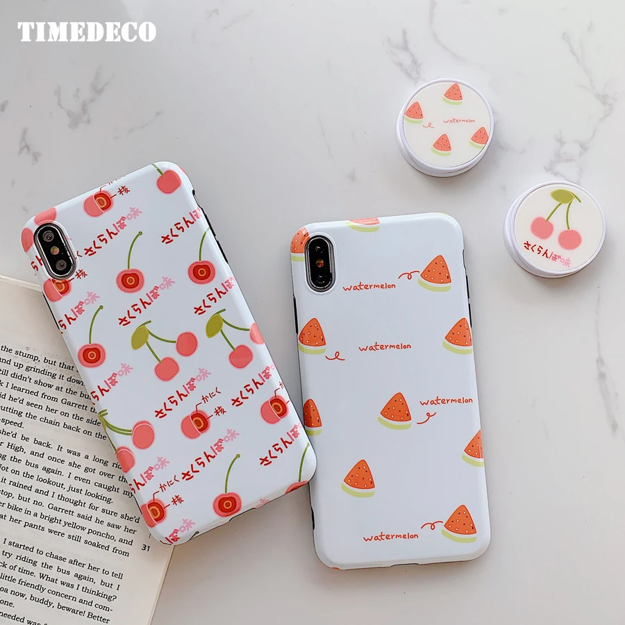 Арбузный клубничный глянцевый чехол для телефона Funda iPhone 7 Silicona 6s plus 8 Kickstand задняя