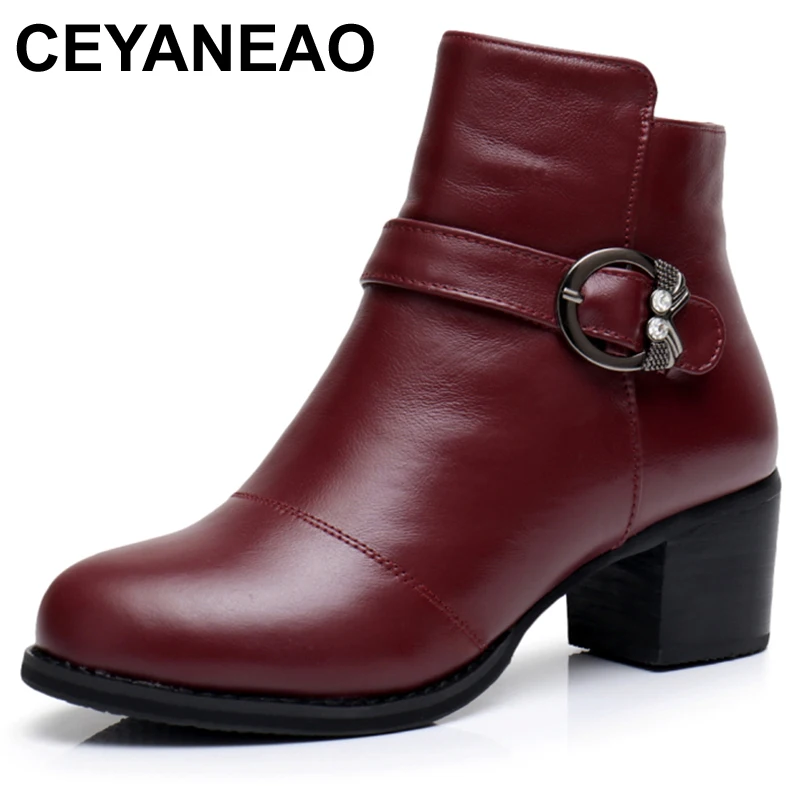 

CEYANEAOGenuine Leather Ankle women winter Boots Comfortable soft Shoes Brand Designer Handmade winter blue black red with fur