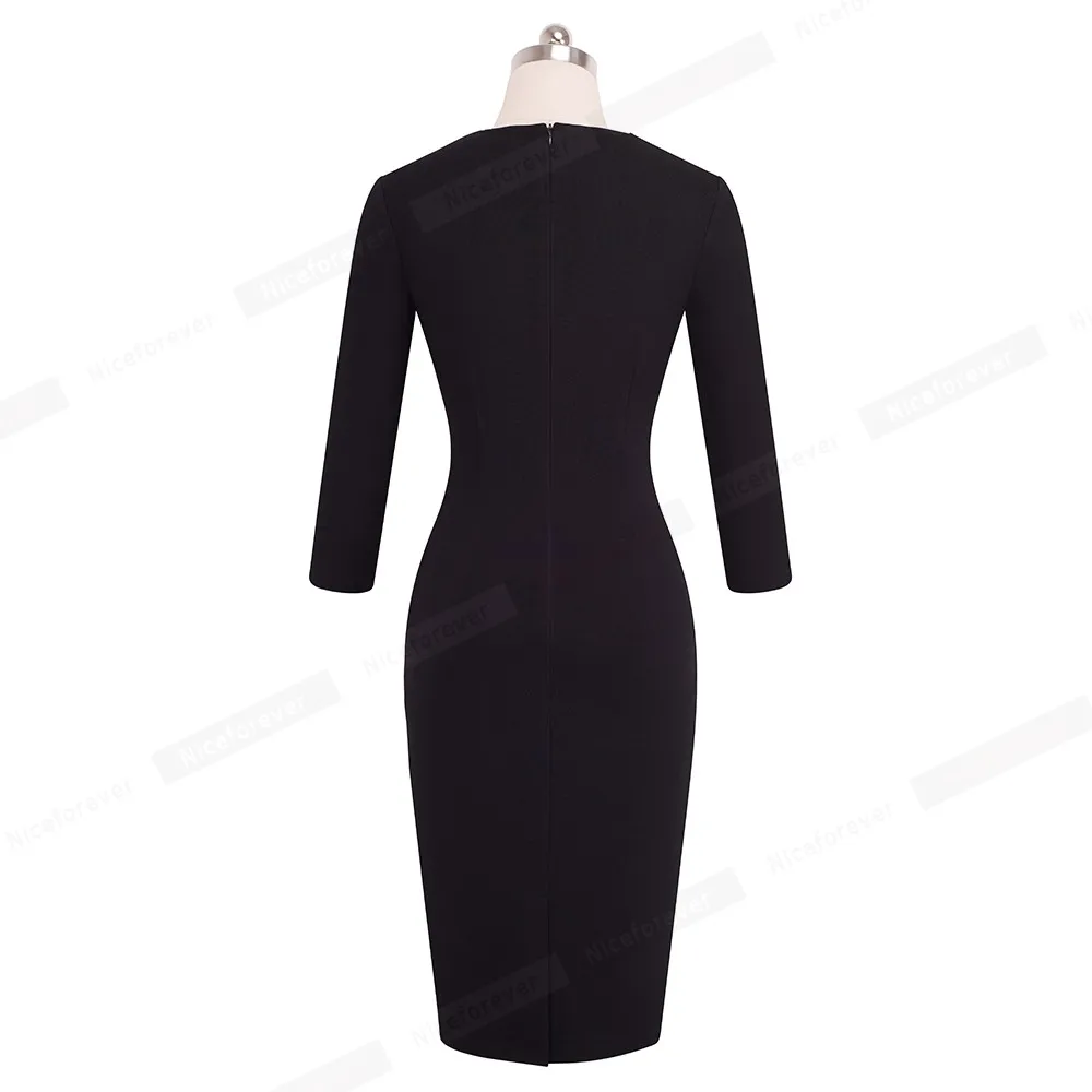 Женское облегающее платье с поясом Nice-forever, элегантное пестрое деловое однотонное платье-футляр, с рукавом 3/4 и v-образным вырезом, модель B414