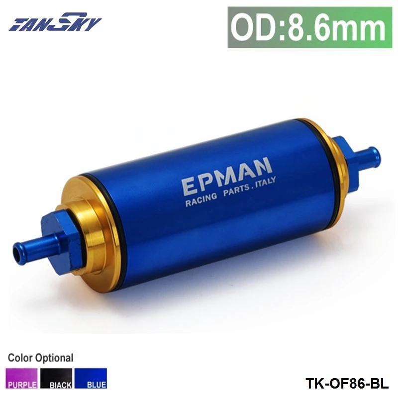 TANSKY - Racing Ready Inline Fuel Filter OD:8.6MM Blue with 100 Micron Element TK-OF86-BL