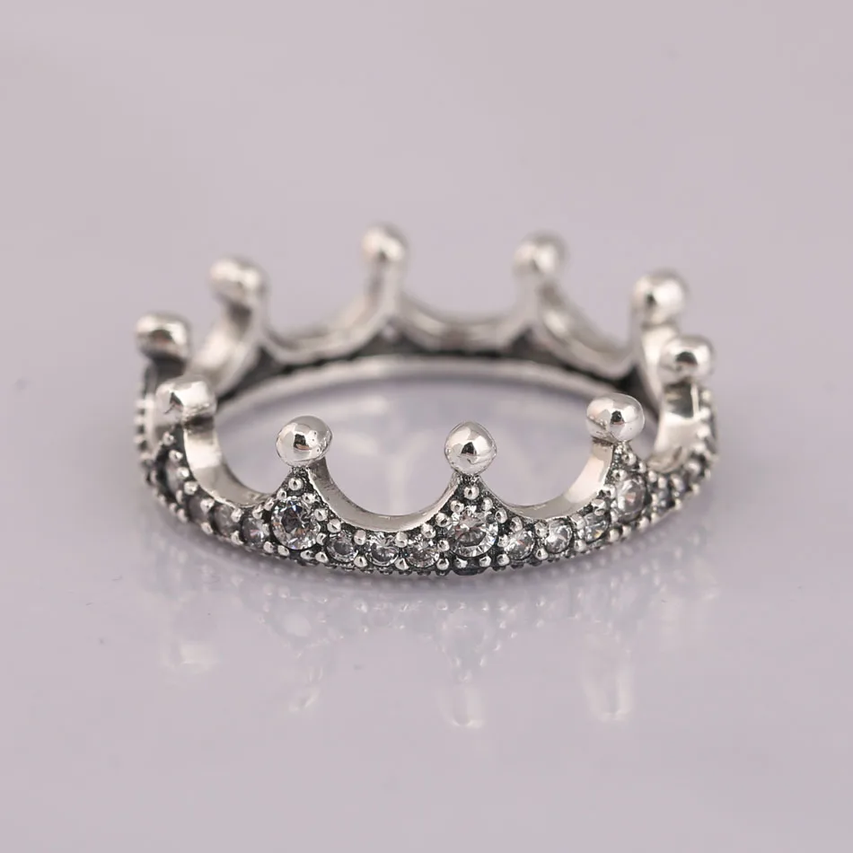 

Authentic S925 Sterling Silver Women Jewelry Lady Ring Girl Birthday Gift Pink Enchanted Crown Ring Clear CZ