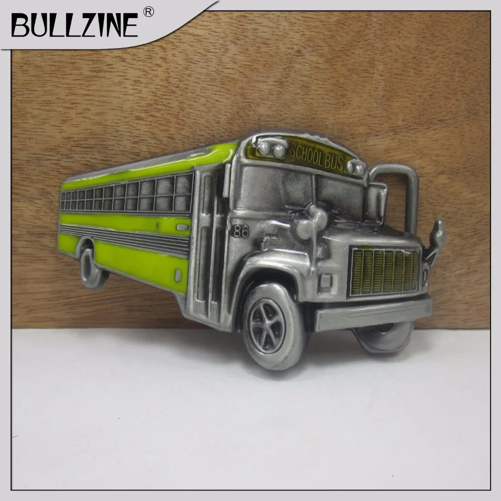 

The Bullzine School bus belt buckle with pewter finish FP-03249 with continous stock