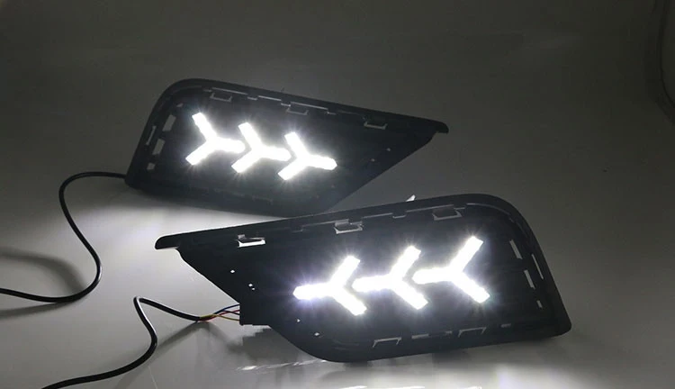 Qirun led drl дневного света для Volkswagen Tharu с динамическим движущимся желтым поворотом и синим ночным светом