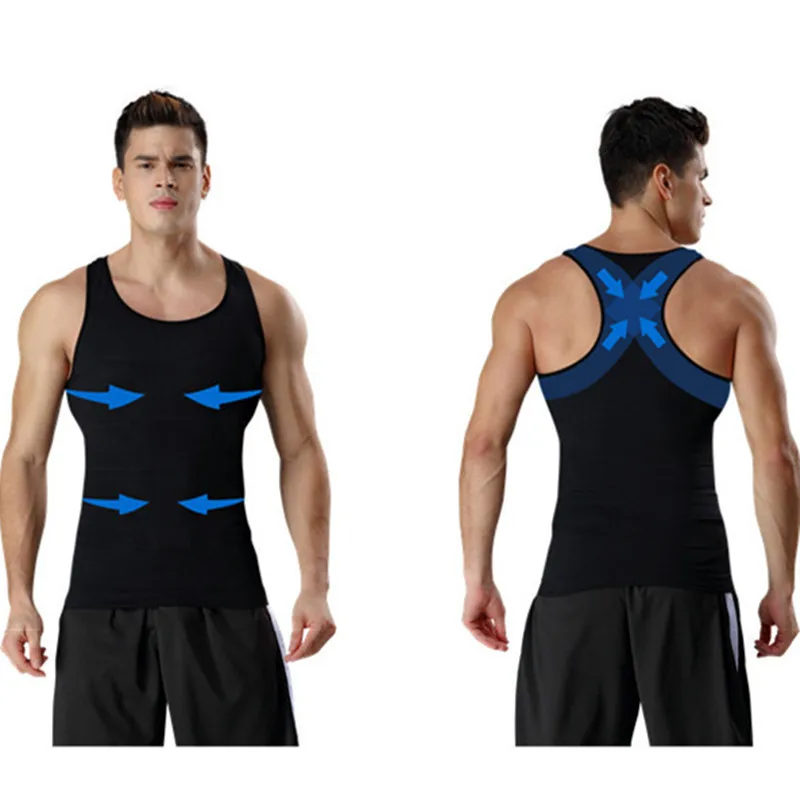 Body Shaper Tank Tops For Men Abdomen Fat Burn Belly Control Back Cross