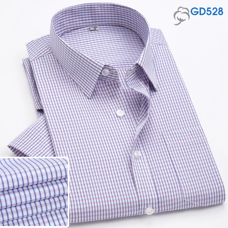 Fashion Summer business men casual shirts high quality checked male plaid short sleeve shirt cotton Chemise Homme - Цвет: GD528