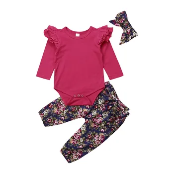 

3pcs 2019 Spring Autumn Newborn Infant Baby Girls Outfits Clothes Long Sleeve Ruffles Bodysuit Pants Leggings Home Clothes Set