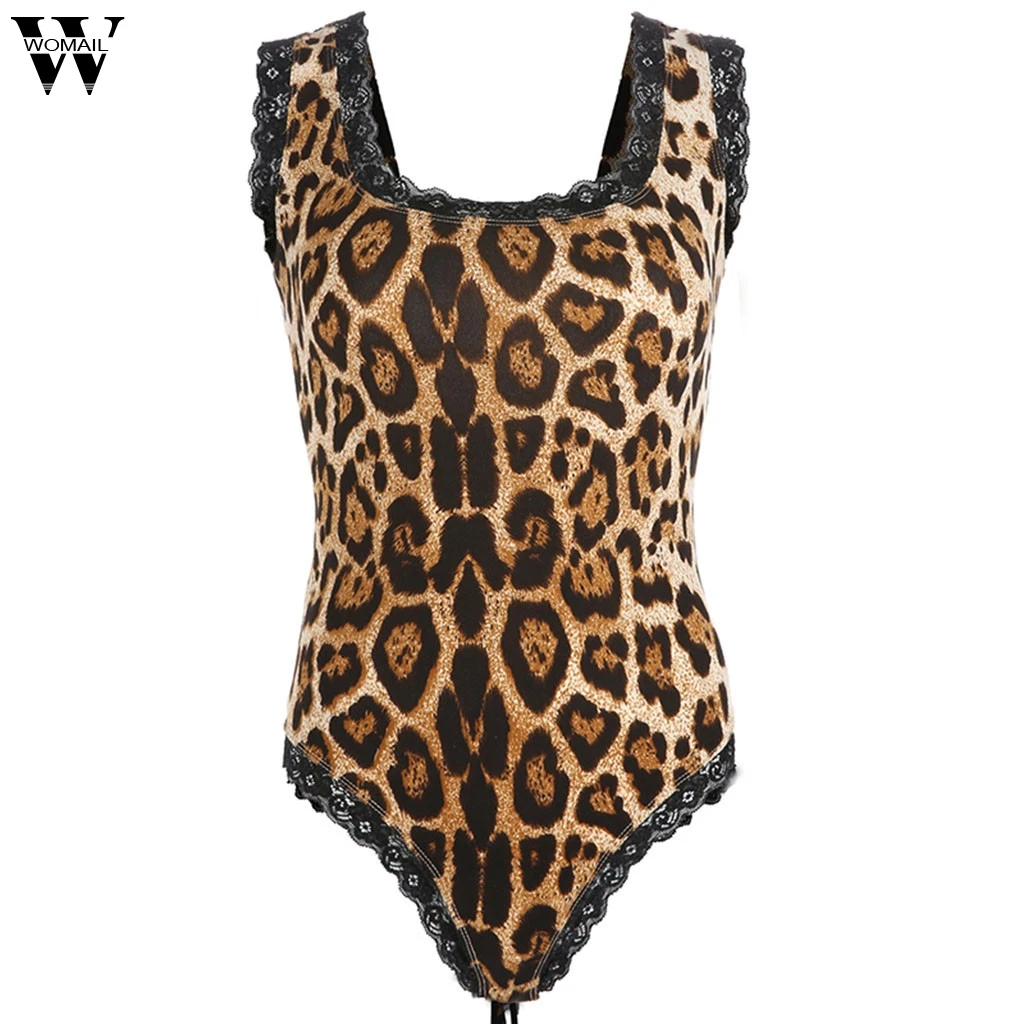 

Womail modis women ladies sexy Lace Sleeveless Leopard Round Neckline jumpsuit bodysuit 2018 plus size jumpsuit de fiesta mujer