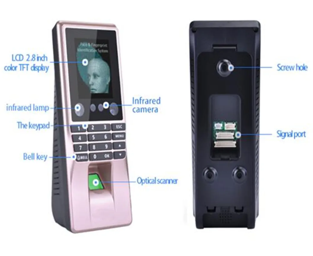 2.8 Inch Biometric Face Recognition Time Attendance Access Control System