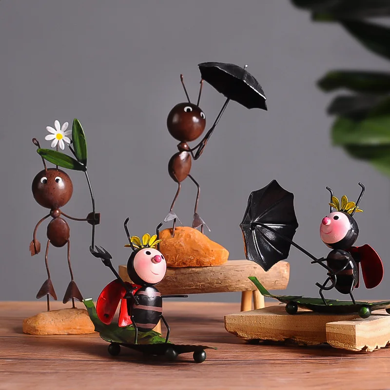 buy 1Pcs Retro Nostalgic Creative Cute Iron Ant Beetle Desktop Decorative Ornament Handmade Crafts for TV Cabinet Bookcase Cafe Shop