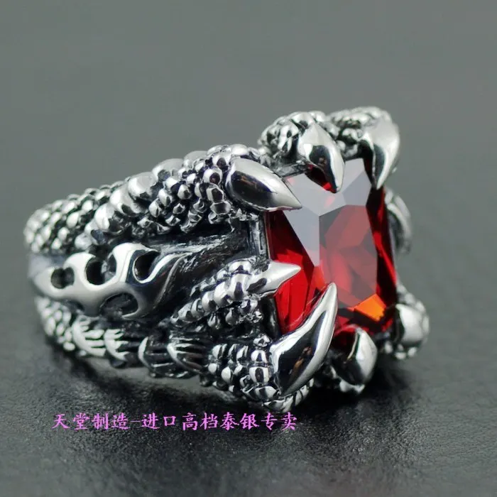 

Thailand imports, sharp claws red drill male silver ring