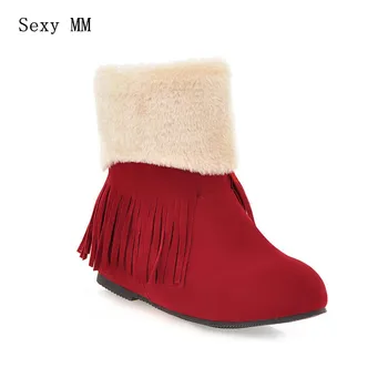 

High Quality Winter Warm Plush Woman Wedges Height Increasing Mid-Calf Snow Boots Women Shoes Short Boots Plus Size 34-40.41,42