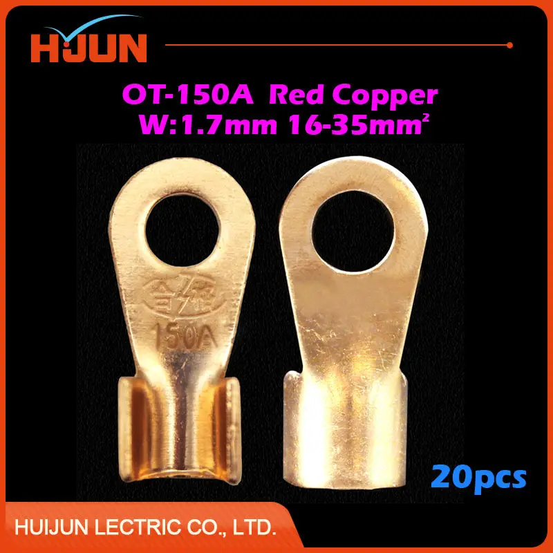 50pcs/lot OT 150A 10.2mm Dia Red Copper Circular Splice 