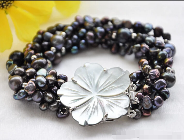 

Free shipping >>>>>>z6177 6strands 6mm baroque round black freshwater pearl bracelet 8inch