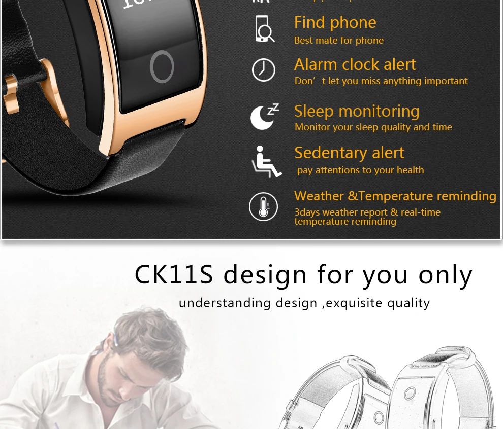 CK11S Wristband Blood Pressure Watch Blood Oxygen Heart Rate Monitor Pedometer IP67 Waterproof marigold 4