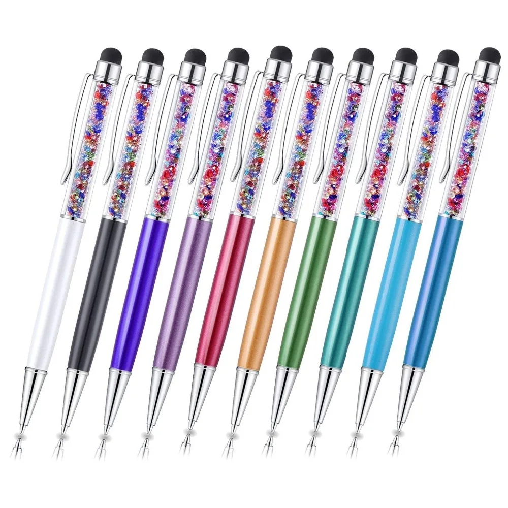 10 шт. 2 в 1 металлический роллер, шариковая ручка, емкостный стилус, шариковая ручка с радужным кристаллом для iphone, ipad, htc, samsung, all Touch