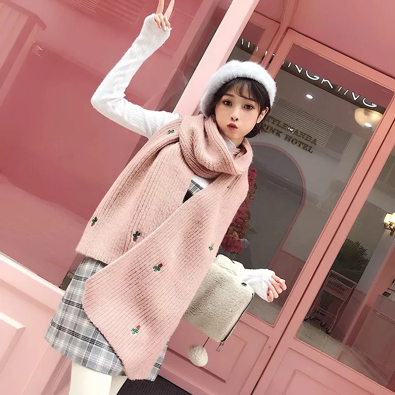 Mingjiebihuo New fashion scarf female winter Korean students wild knit long thick warm Harajuku style small fresh wool collar