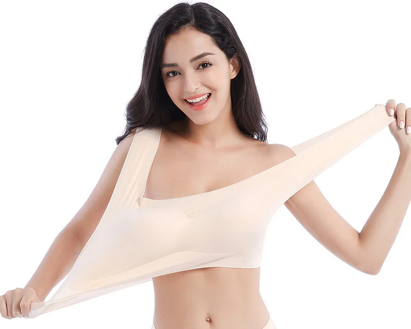 Queenral Plus Size Bras For Women Sexy Seamless Active Bra Big Size Vest Bralette 3XL 4XL 5XL 6XL Push Up Wire Free Brassiere    (2)