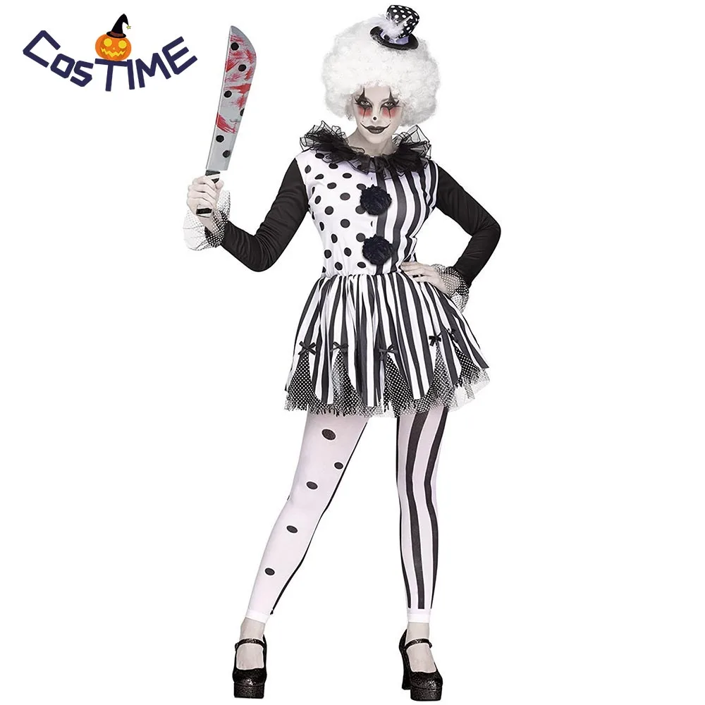 

Women's Killer Clown Costume Ladies Black White Multi Layered Tutu Dress Adult Evil Scary Joker Girl Halloween Fancy Dress