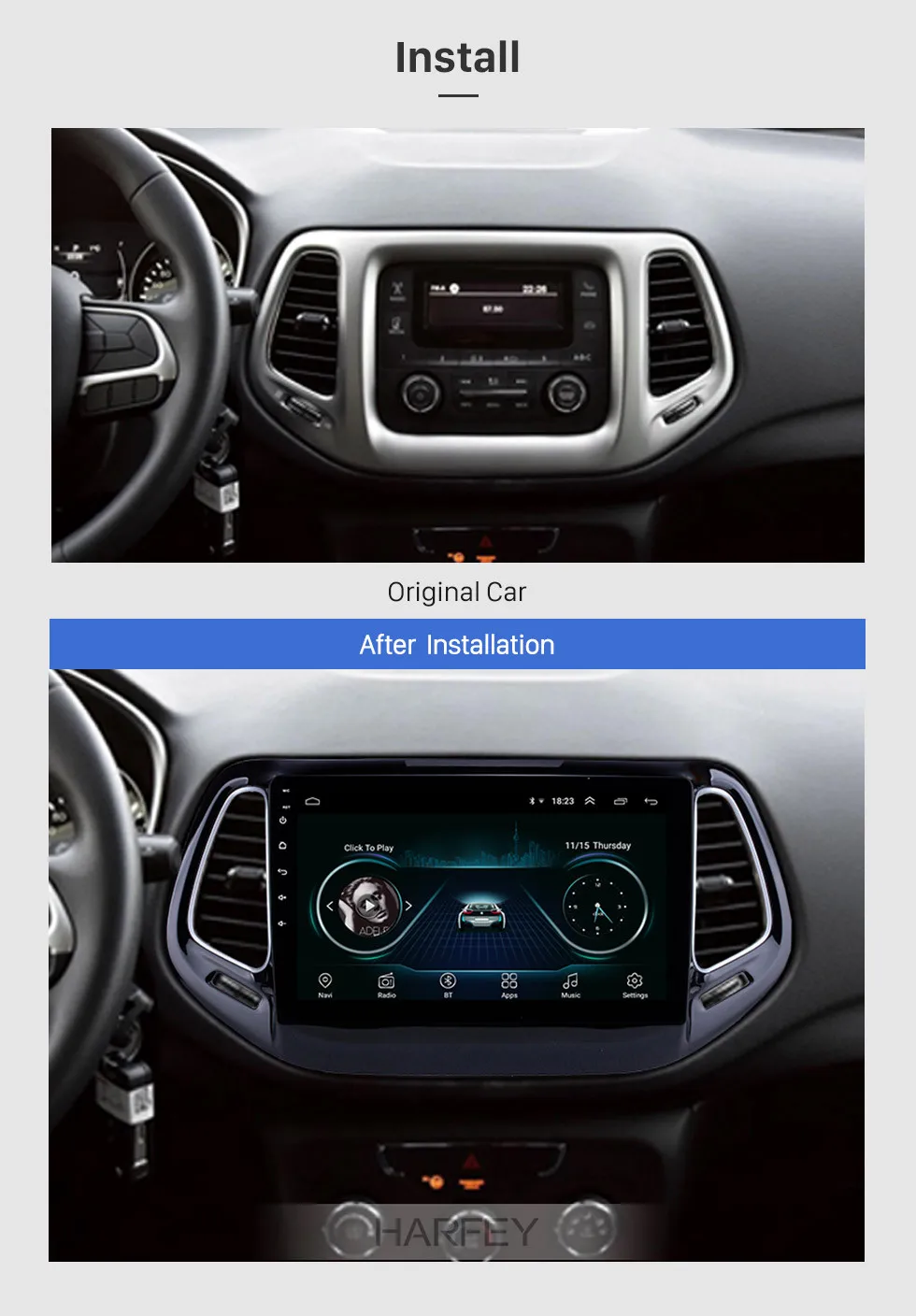 Clearance Harfey Android 8.1 10.1" car multimedia player for 2017 Jeep Compass Head Unit GPS Navi Car SWC USB Mirror Link Bluetooth WIFI 2