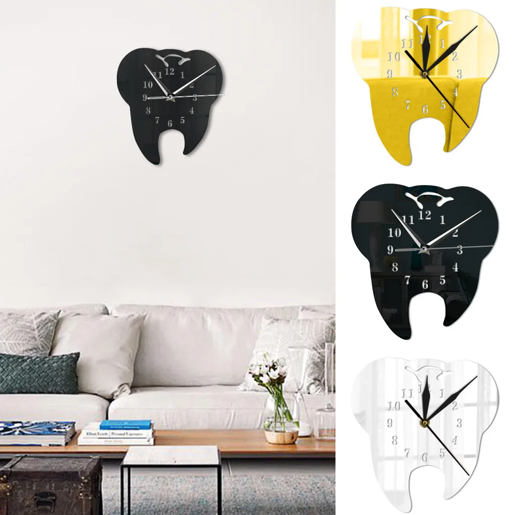 3D Creative Teeth Acrylic Mirror Wall Clock Home Decoration Living room Decor self-adhesive crafts | Дом и сад