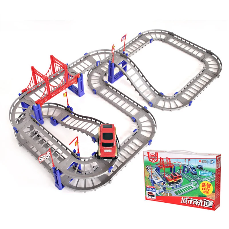 Children DIY Electric Car Track Toy Racing city rail car toy Variety racing multi layer