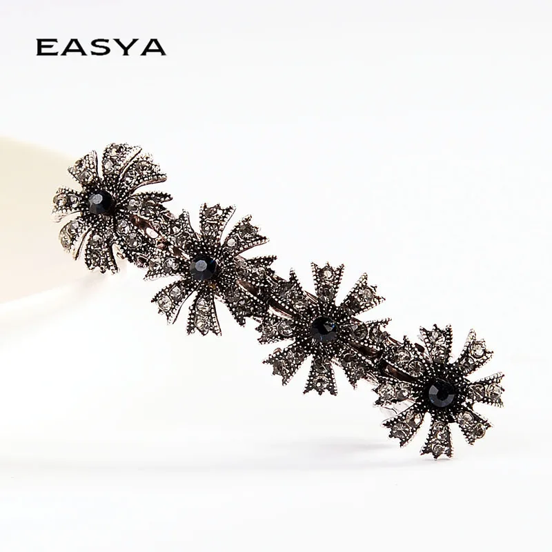 

EASYA 2018 Vintage Metal Sunflower Hair Barrettes Hairwear Rhinestone Crystal Hair Pin Clips For Women Hair Accessories Jewelry