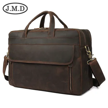 

J.M.D New Retro Crazy Horse Leather Men's Bag Large Briefcase 17 inch Computer Bag Handbag 7391
