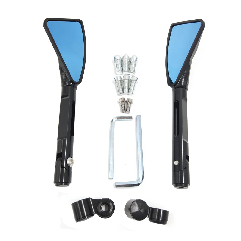 New CNC Motorcycle Rearview Side Mirrors Smoked Blue Glass Rear View Mirrors Street Sports Dirt  Scooter Bike Chopper Cruiser (12)